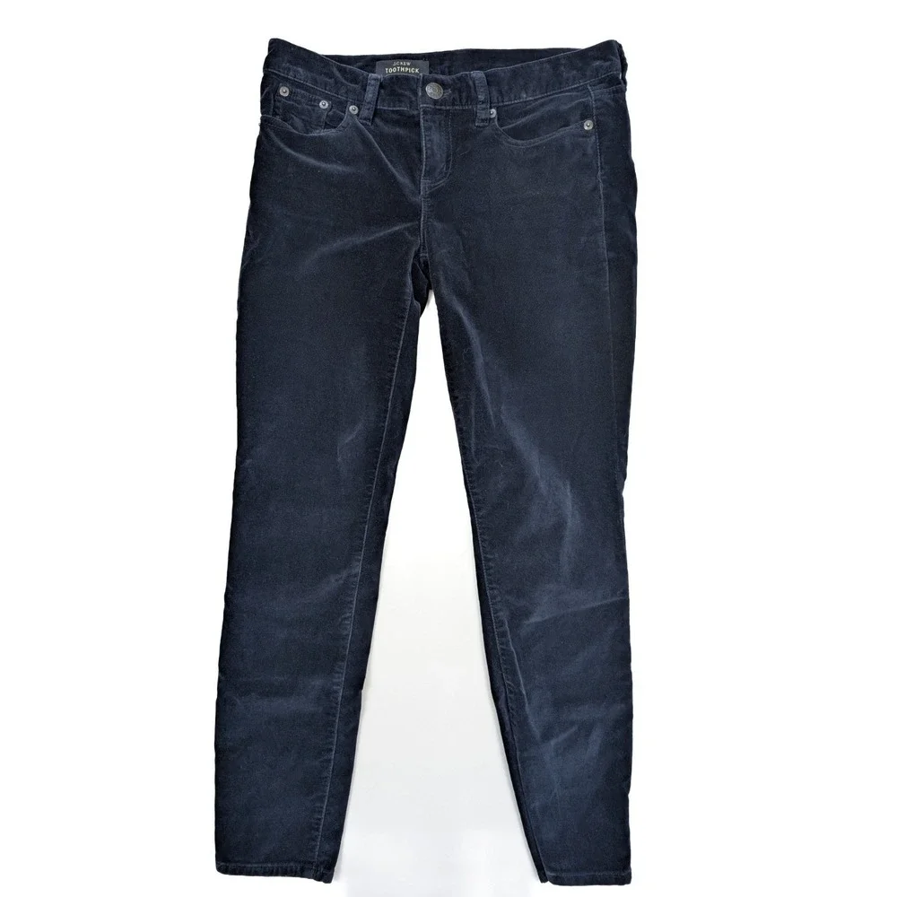 J. Crew Toothpick Mid Rise Blue Velour Ankle Pants Women's Size 25x27